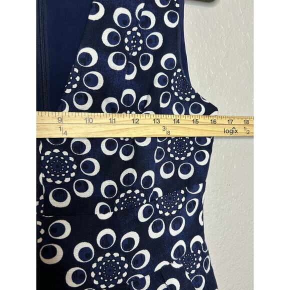 Adam Lippes Blue Floral Linen Blend V Neck Mini Dress Pockets Size 6 Silk Lining - Picture 3 of 10
